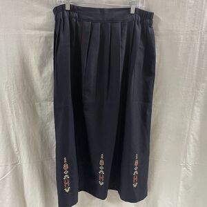 Hunters Run Womens Long Skirt Embroidery Print Dark Blue